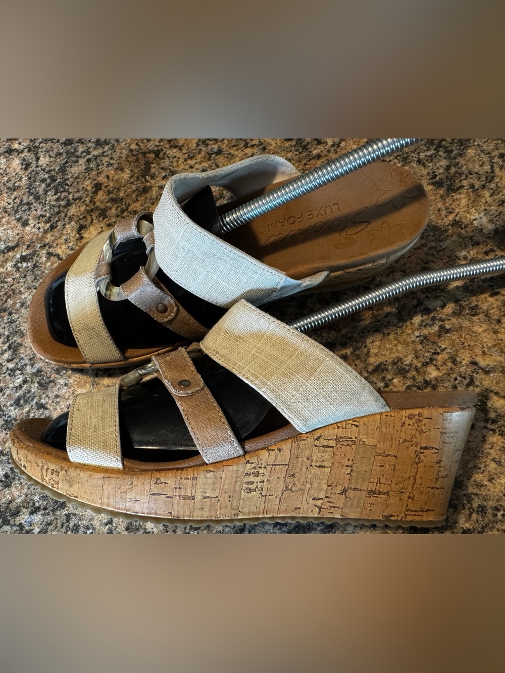 Skechers Cali Beverlee Sail Away Natural Wedge Luxe Foam Sandals Women's Size 8